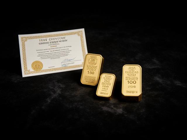 Selección de lingotes de oro de diversos tamaños con certificados de autenticidad
